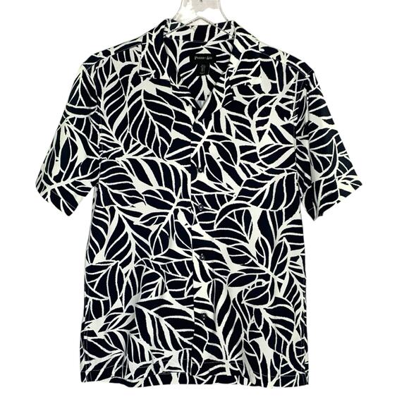 Porter Ash S Mens Leaf Print Performance Shirt Button Front Short Sleeve - Picture 1 of 8